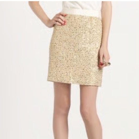 kate spade skirt the rules gold metallic sequined tweed skirt sz 2 - Picture 1 of 8